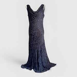 Vintage ECI NY Womens 12 Y2K Whimsigoth Maxi Dress Burnout Silk Beaded Cocktail